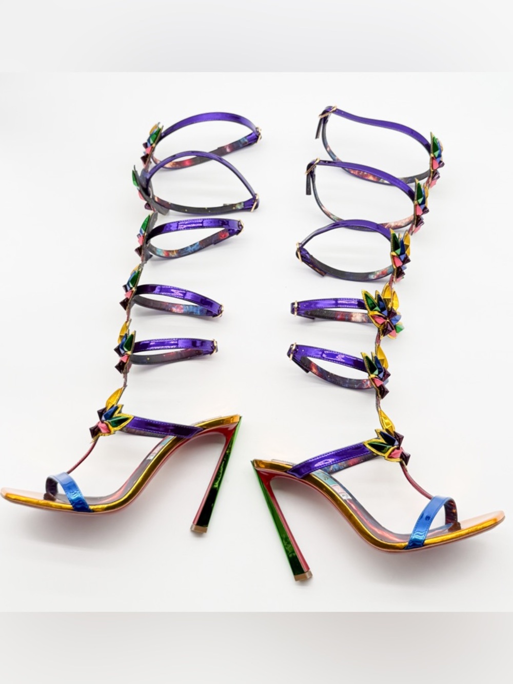 Christian Louboutin Marvel Sea Warrior Gladiator Knee High Sandal Metallic 40.5 - Picture 4 of 14